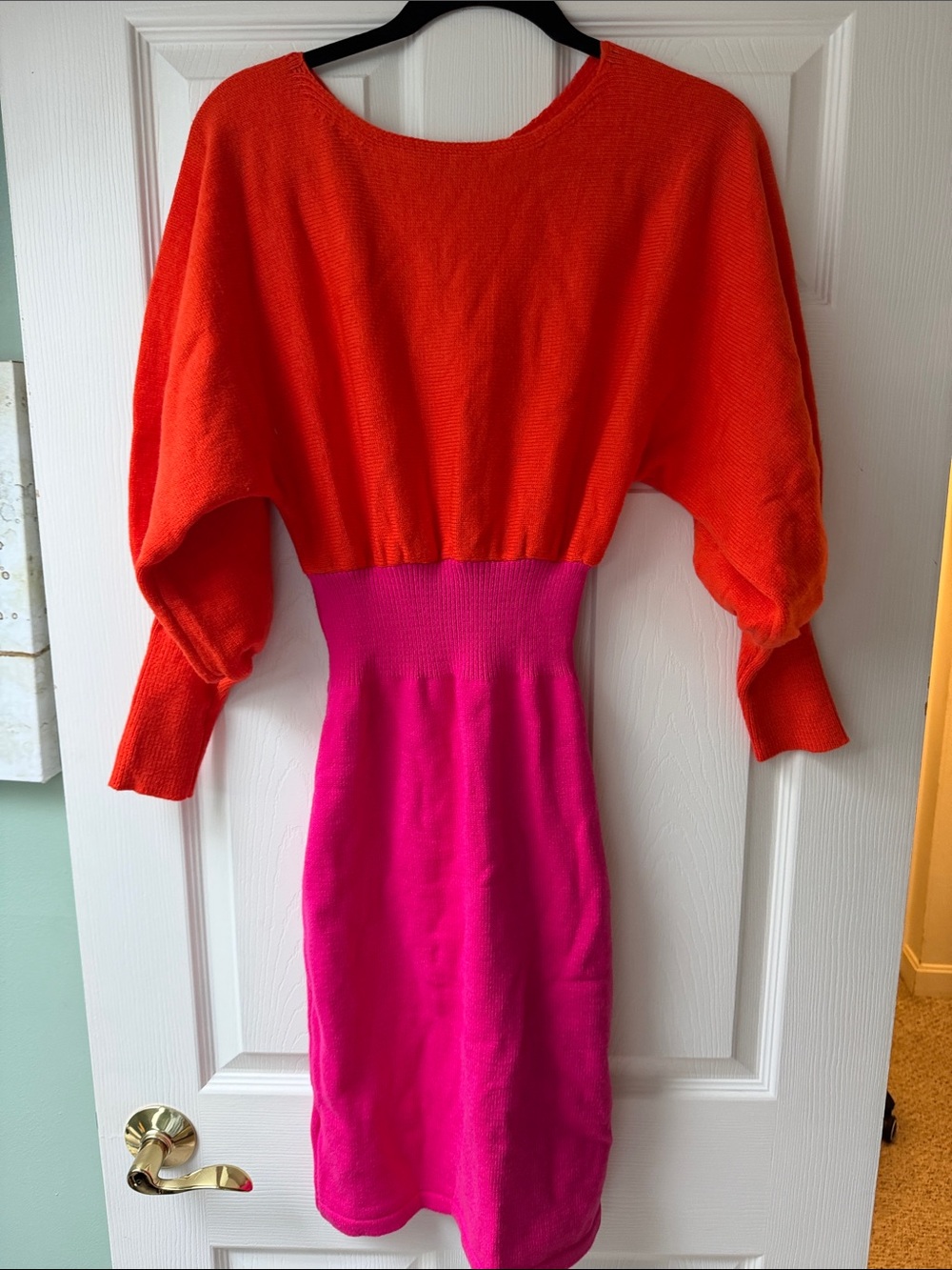 SHEIN Orange and Hot Pink Colorblock Midi Dress
